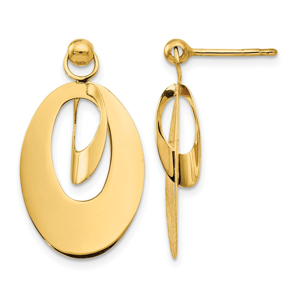 14K Gelbgold Poliert und Scratch Finish Oval Ohrstecker