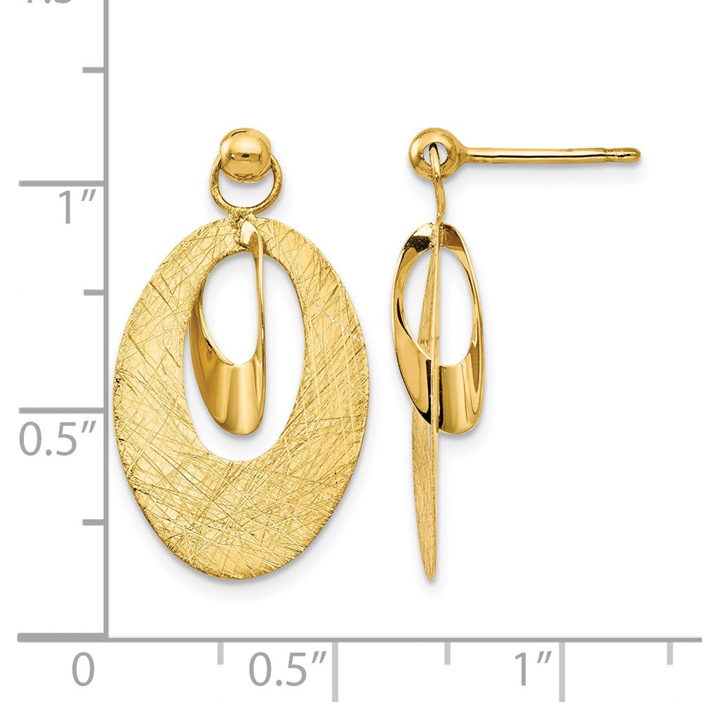 14K Gelbgold Poliert und Scratch Finish Oval Ohrstecker