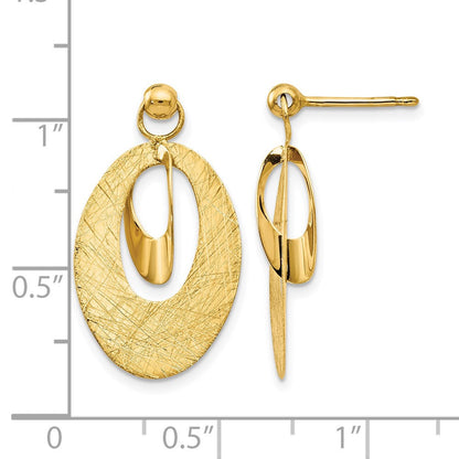 14K Gelbgold Poliert und Scratch Finish Oval Ohrstecker