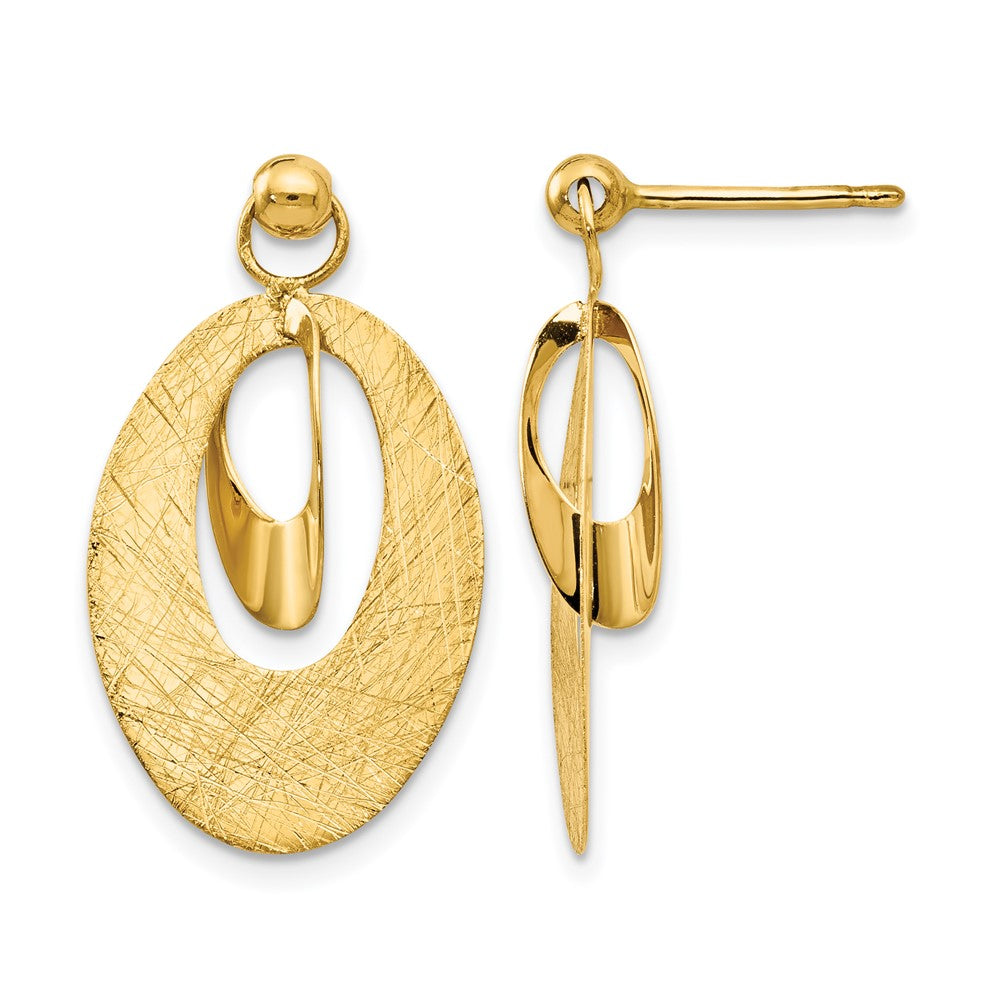 14K Gelbgold Poliert und Scratch Finish Oval Ohrstecker