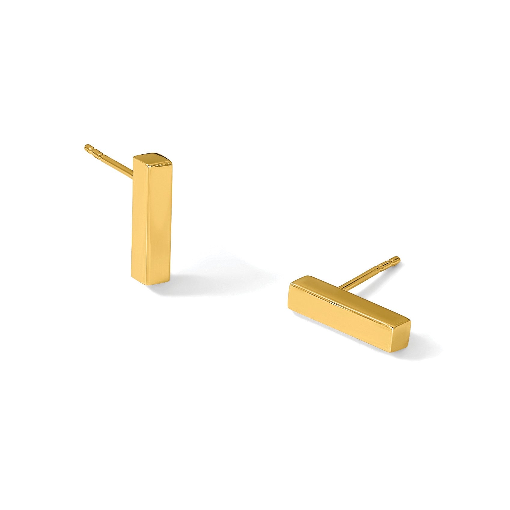 14K Gelbgold Poliert Stecker Stab Ohrringe