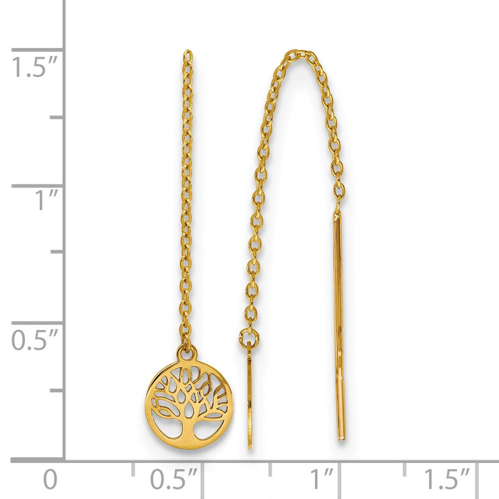 14K Gelbgold Poliert Baum Of Leben Durchzieher-Ohrringe