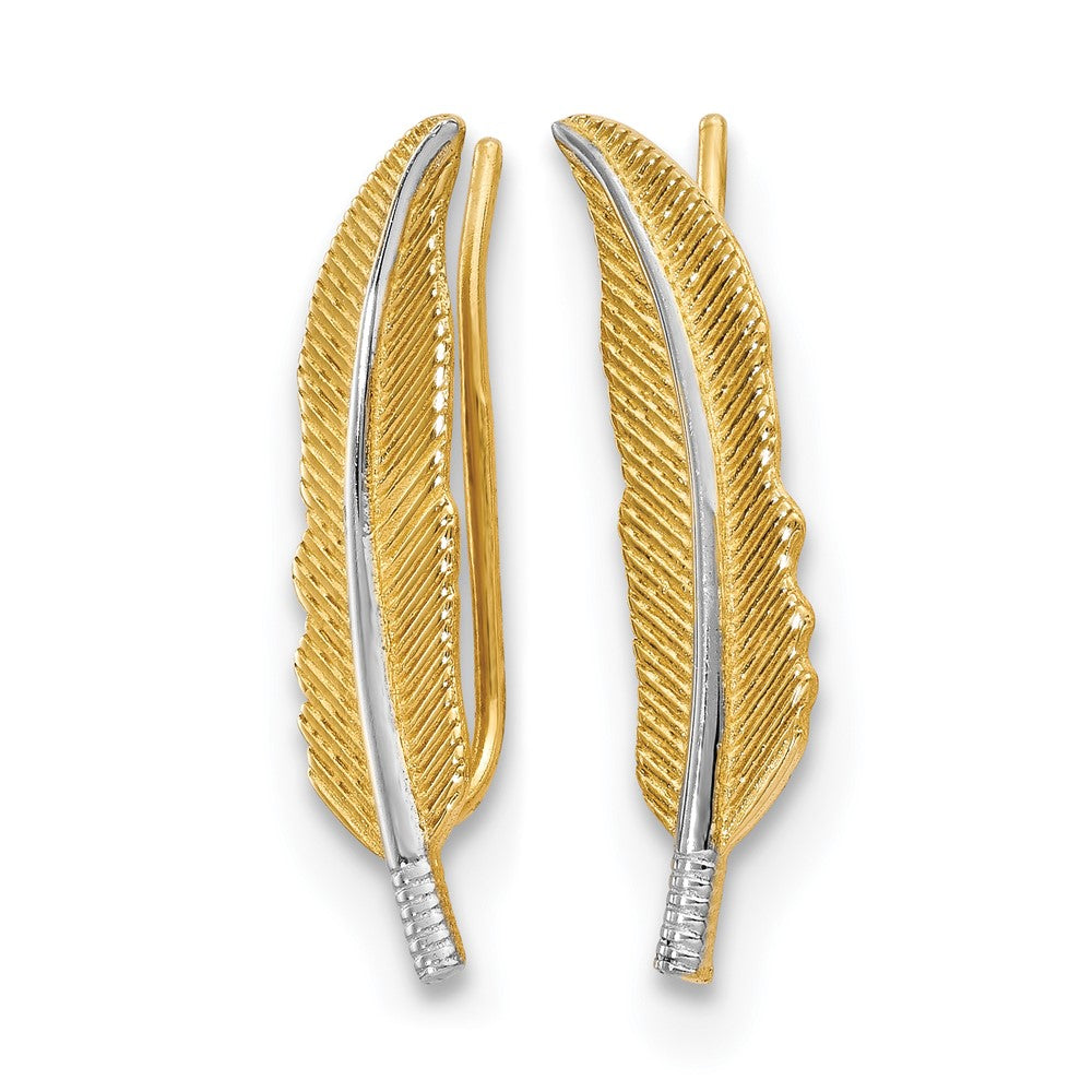 14K Gelb & Rhodium Poliert Feder Ohr Climber Ohrringe
