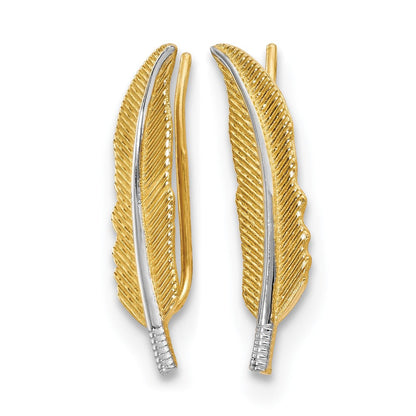 14K Gelb & Rhodium Poliert Feder Ohr Climber Ohrringe