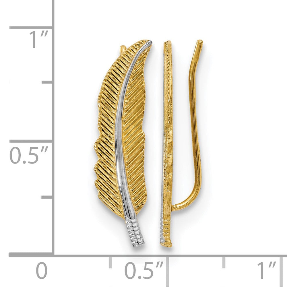 14K Gelb & Rhodium Poliert Feder Ohr Climber Ohrringe