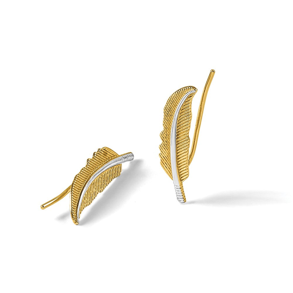 14K Gelb & Rhodium Poliert Feder Ohr Climber Ohrringe