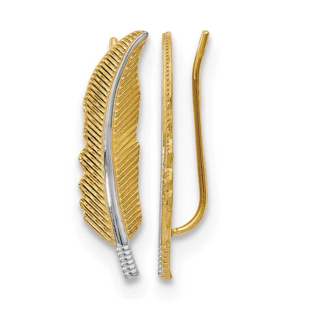 14K Gelb & Rhodium Poliert Feder Ohr Climber Ohrringe