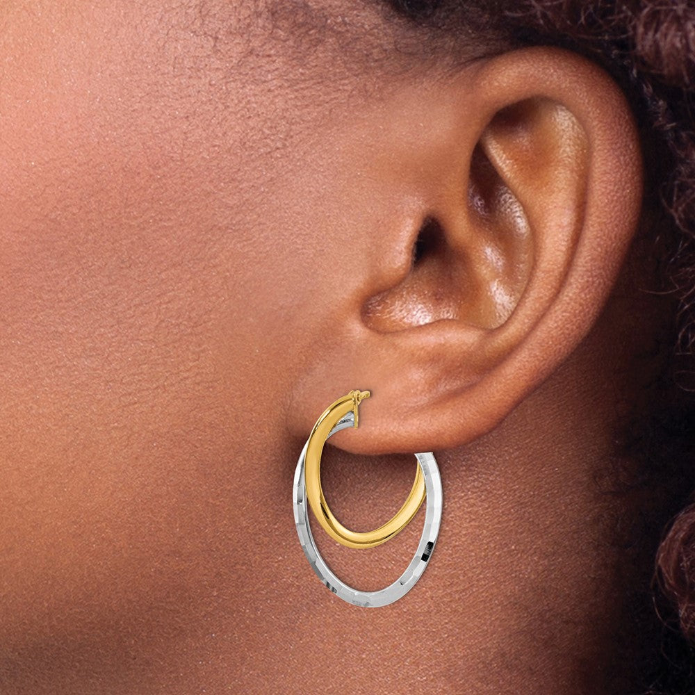 14K Gelb & Rhodium mit Weiß Poliert Fantasie Creolen
