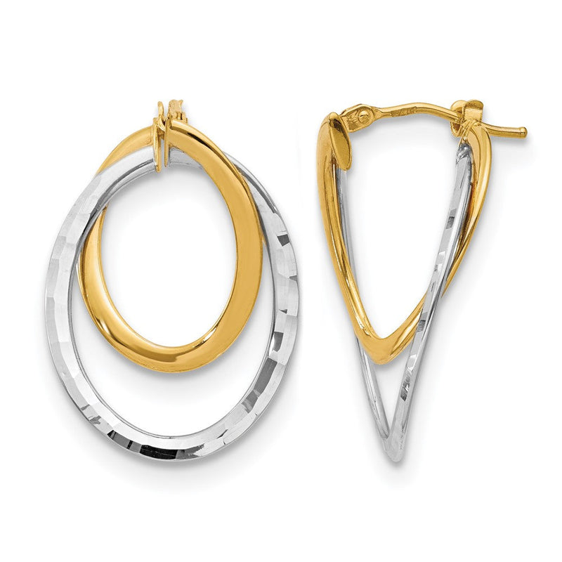 14K Gelb & Rhodium mit Weiß Poliert Fantasie Creolen