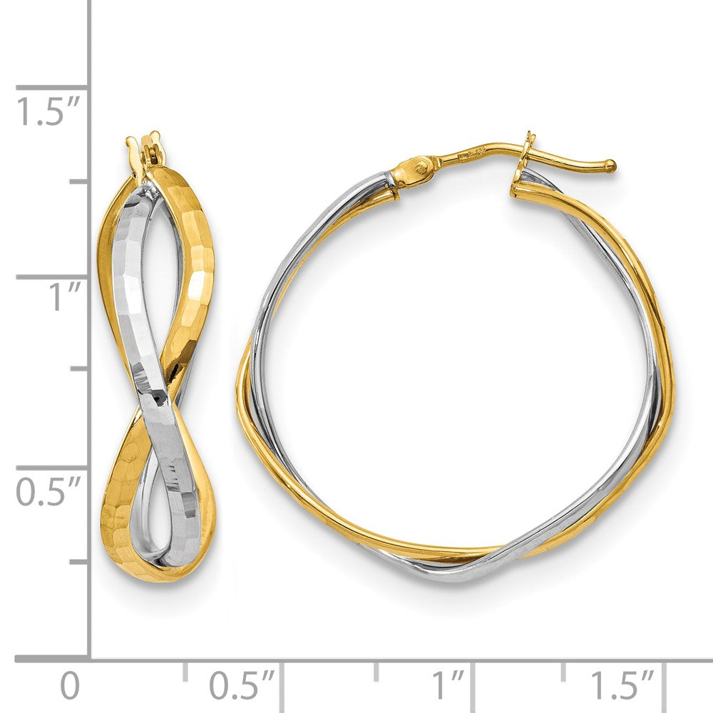 14K Gelb & Rhodium mit Poliert Kreuz Creolen