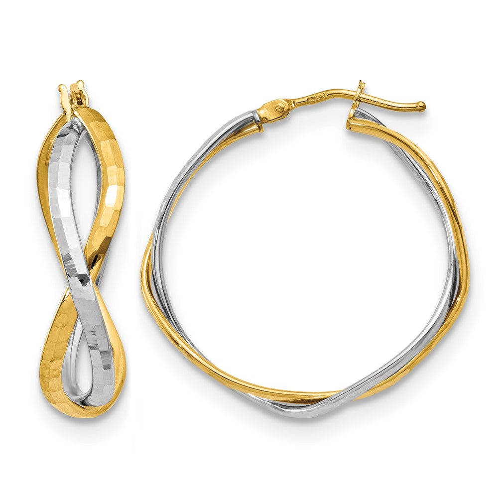 14K Gelb & Rhodium mit Poliert Kreuz Creolen