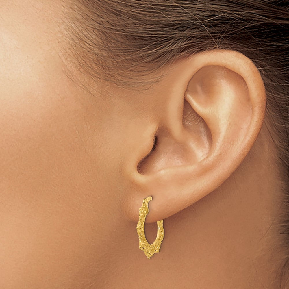 14K Gelbgold Poliert Fantasie Muster Creolen