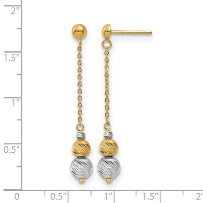 14K Gelb & Rhodium Bicolor Poliert und Strukturiert Ohrhänger