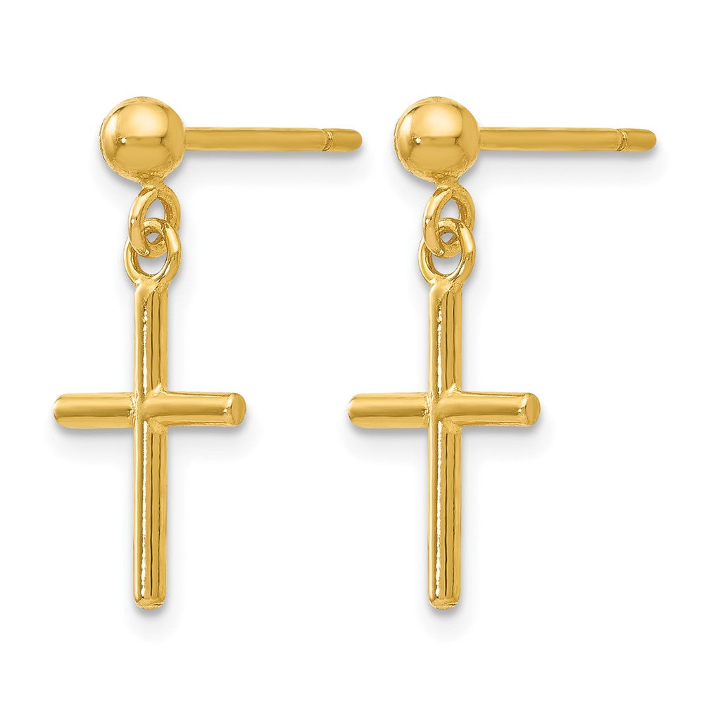 14K Gelbgold Poliert Kreuz Stecker Ohrhänger