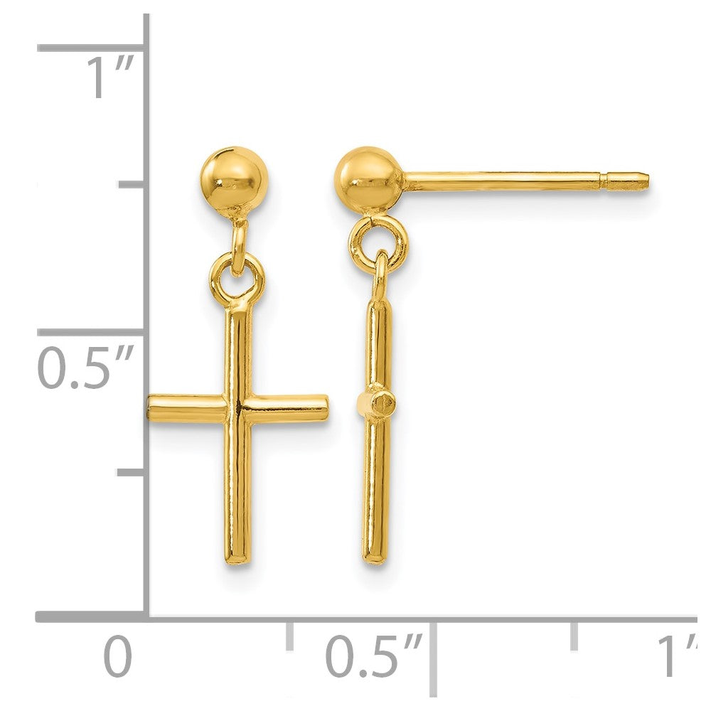 14K Gelbgold Poliert Kreuz Stecker Ohrhänger