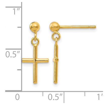 14K Gelbgold Poliert Kreuz Stecker Ohrhänger