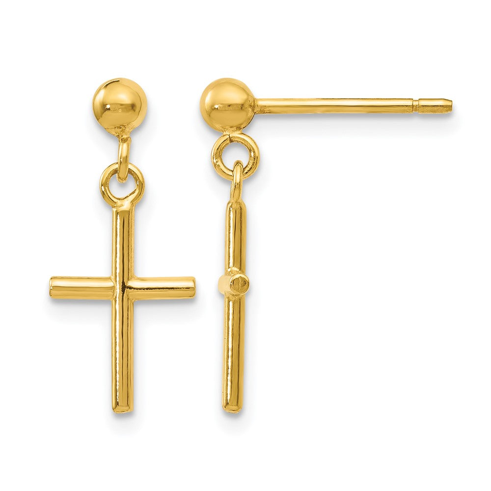 14K Gelbgold Poliert Kreuz Stecker Ohrhänger