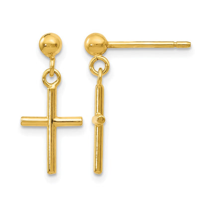 14K Gelbgold Poliert Kreuz Stecker Ohrhänger