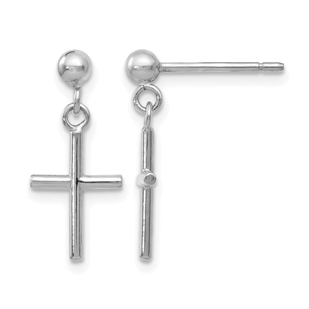 14K Weißgold Kreuz Stecker Ohrhänger