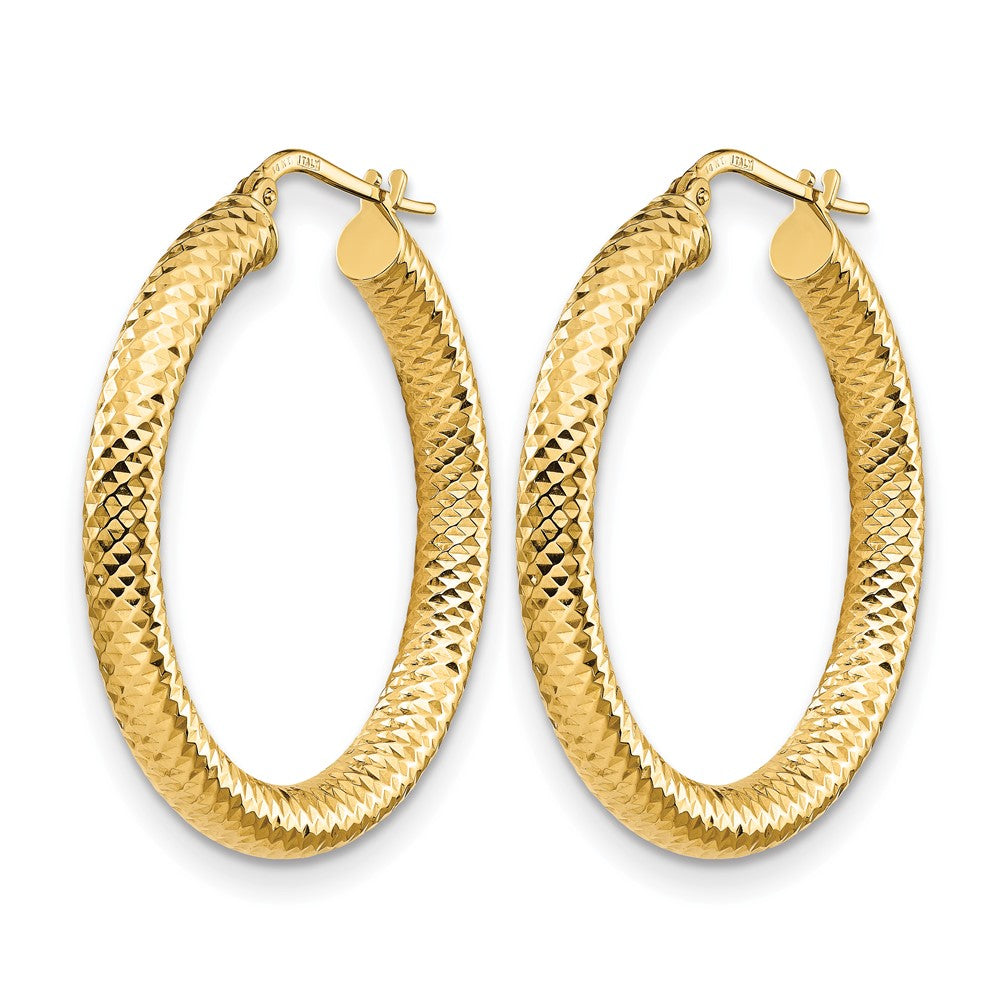 14K Gelbgold 4x25 Diamantiert Rund Creolen