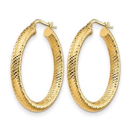 14K Gelbgold 4x25 Diamantiert Rund Creolen
