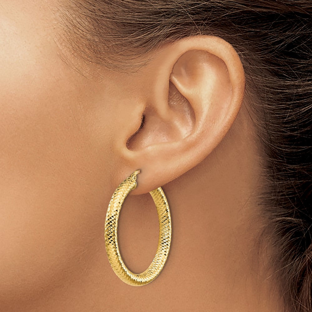 14K Gelbgold 4x25 Diamantiert Rund Creolen