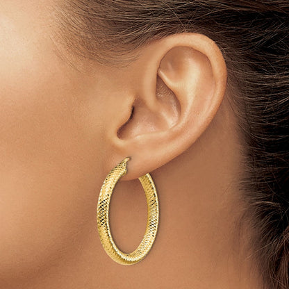 14K Gelbgold 4x25 Diamantiert Rund Creolen