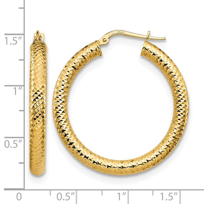 14K Gelbgold 4x25 Diamantiert Rund Creolen