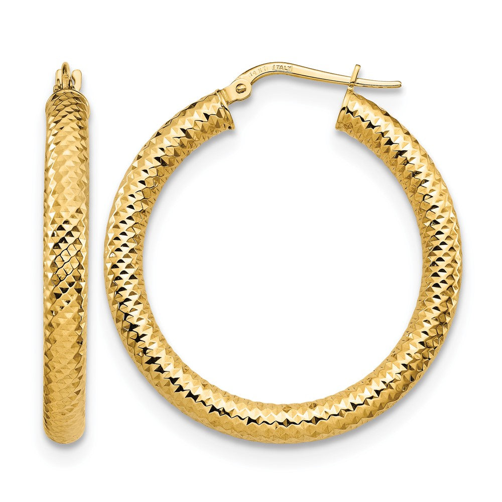 14K Gelbgold 4x25 Diamantiert Rund Creolen