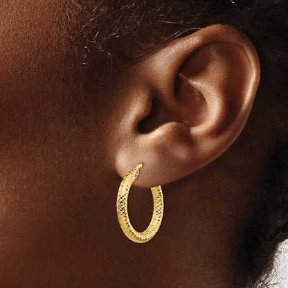 14K Gelbgold 3x15 Diamantiert Rund Creolen