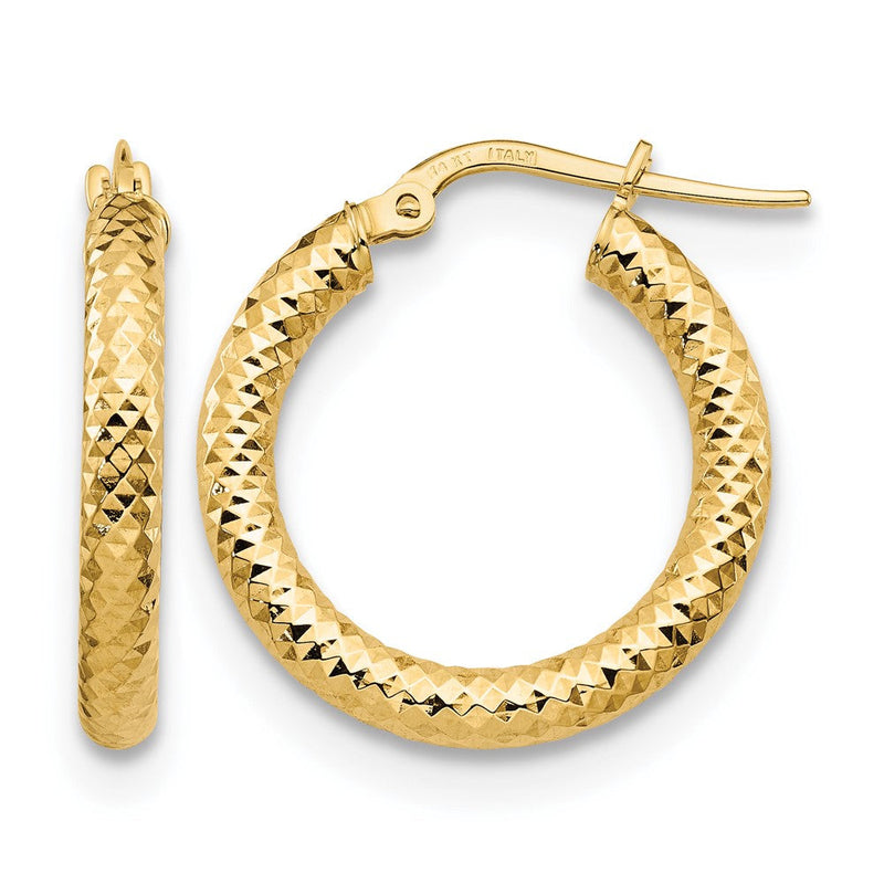 14K Gelbgold 3x15 Diamantiert Rund Creolen