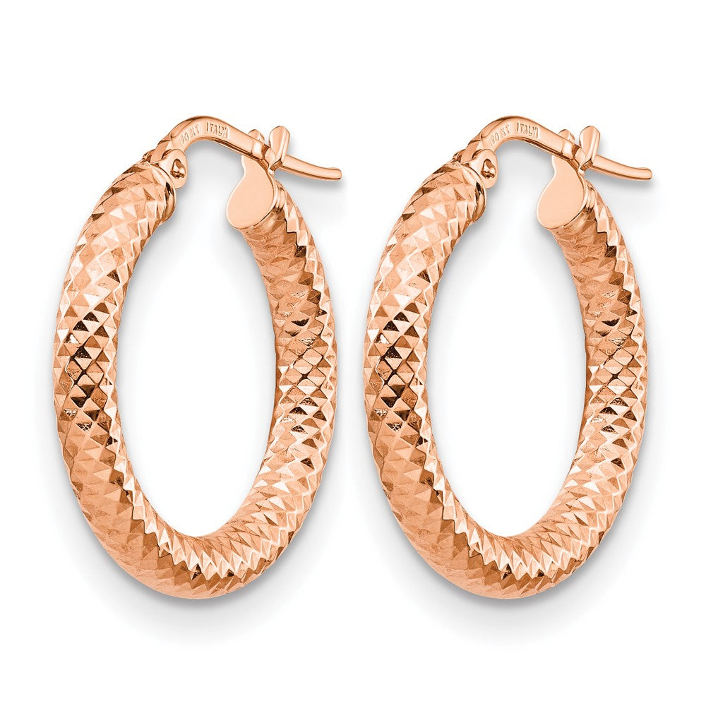 14K Roségold 3x15 Diamantiert Rund Creolen