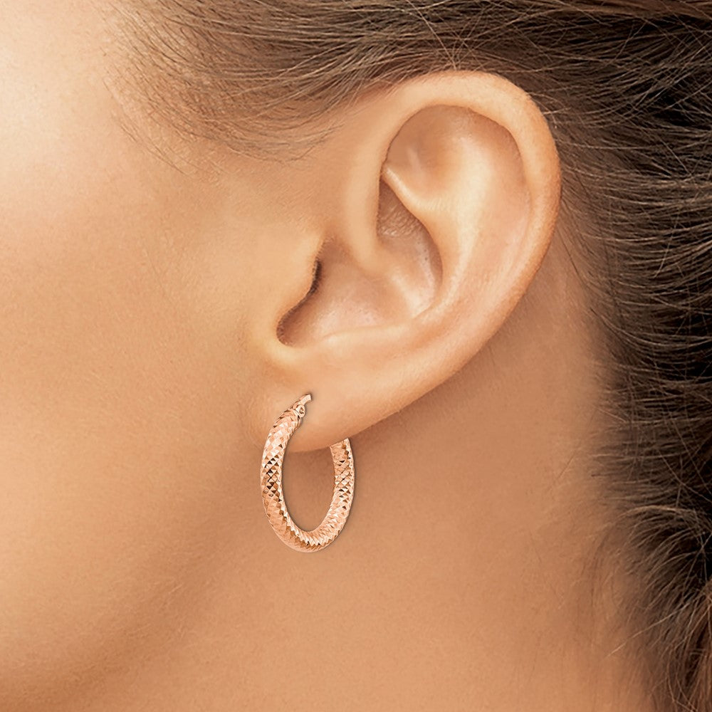 14K Roségold 3x15 Diamantiert Rund Creolen