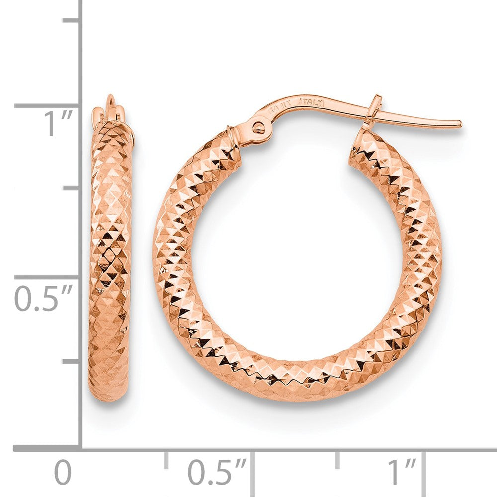 14K Roségold 3x15 Diamantiert Rund Creolen