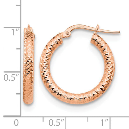 14K Roségold 3x15 Diamantiert Rund Creolen