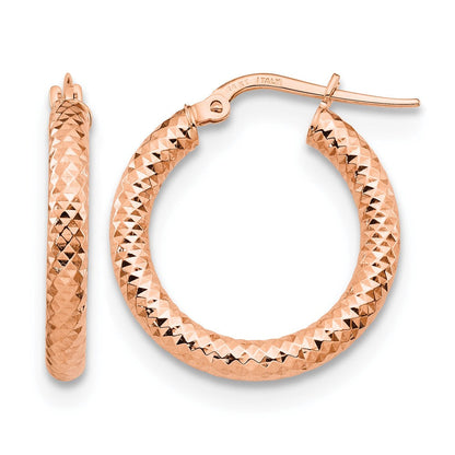 14K Roségold 3x15 Diamantiert Rund Creolen