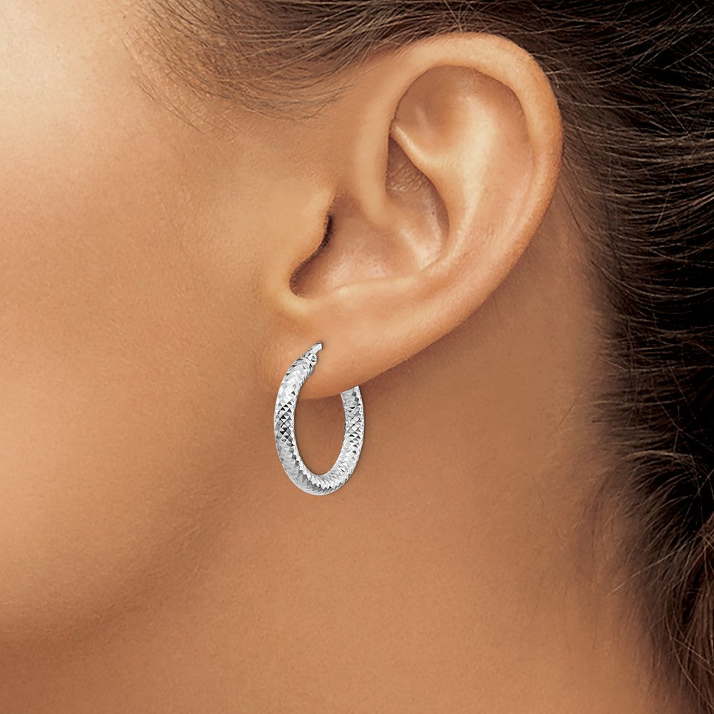 14K Gelb & Rhodium 3x15 mit Weiß Beschichtung Diamantiert Rund Creolen
