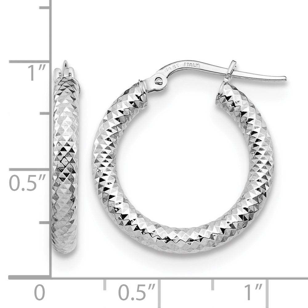 14K Gelb & Rhodium 3x15 mit Weiß Beschichtung Diamantiert Rund Creolen