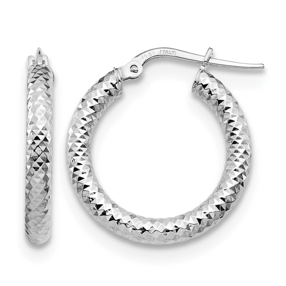 14K Gelb & Rhodium 3x15 mit Weiß Beschichtung Diamantiert Rund Creolen