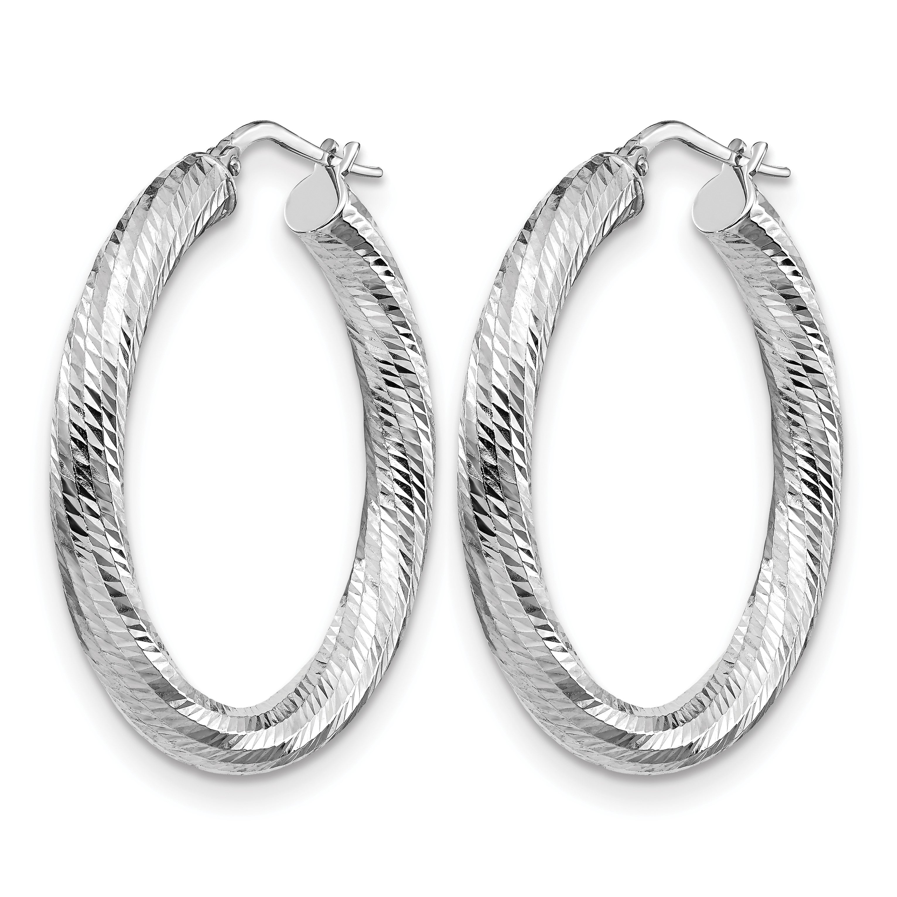 14K Weißgold 4x25 Diamantiert Rund Creolen