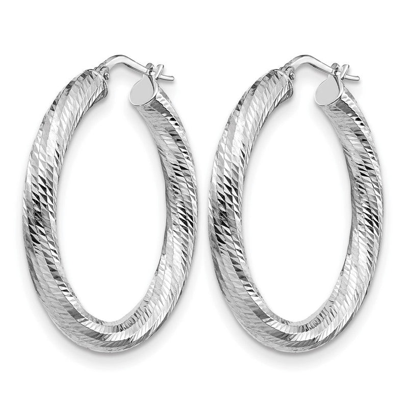 14K Weißgold 4x25 Diamantiert Rund Creolen