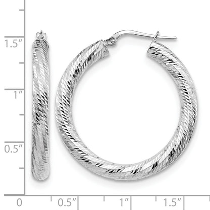 14K Weißgold 4x25 Diamantiert Rund Creolen