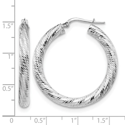 14K Weißgold 4x25 Diamantiert Rund Creolen