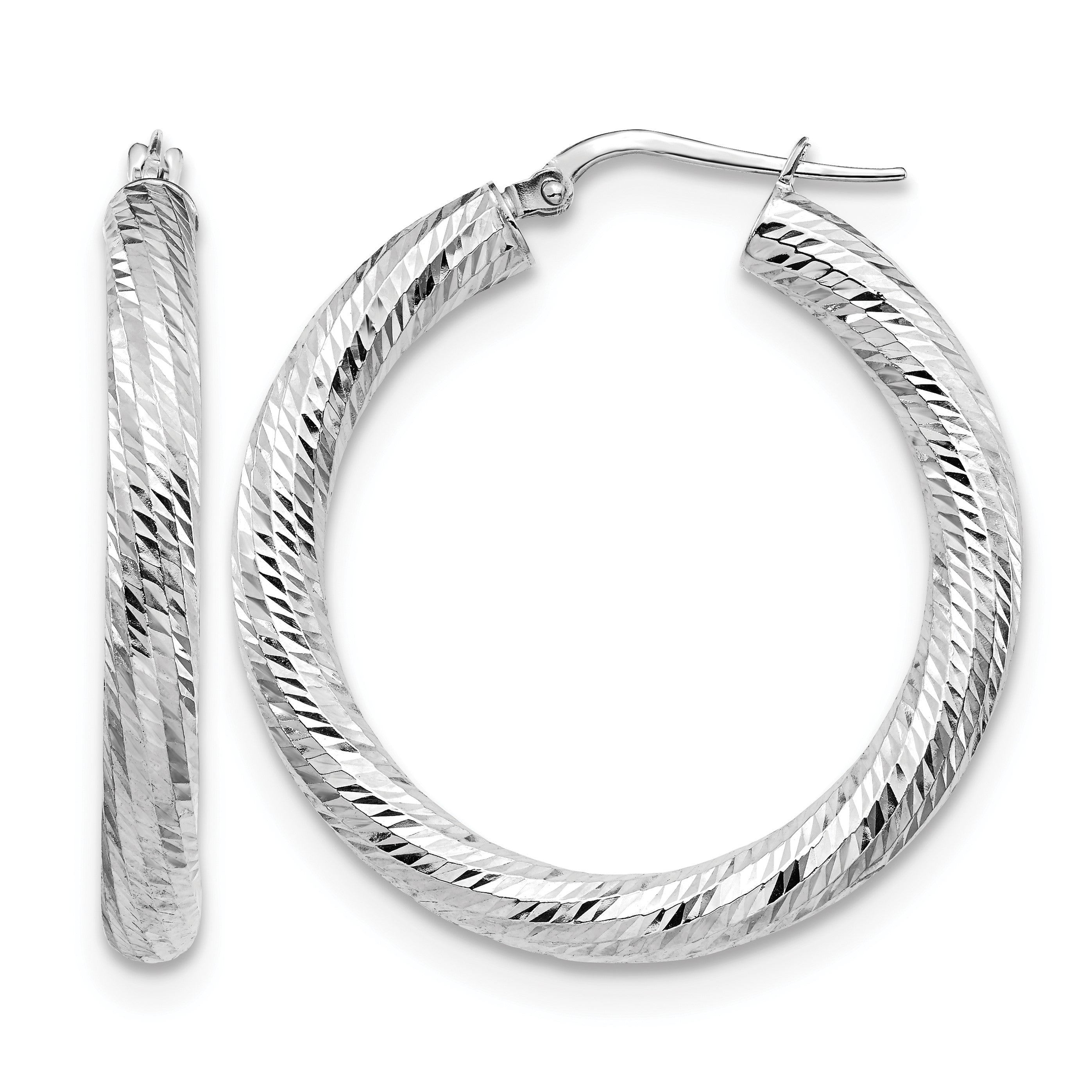 14K Weißgold 4x25 Diamantiert Rund Creolen