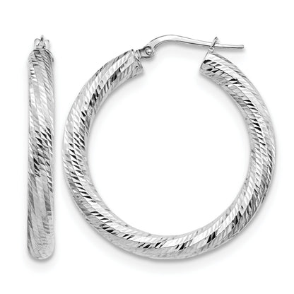 14K Weißgold 4x25 Diamantiert Rund Creolen