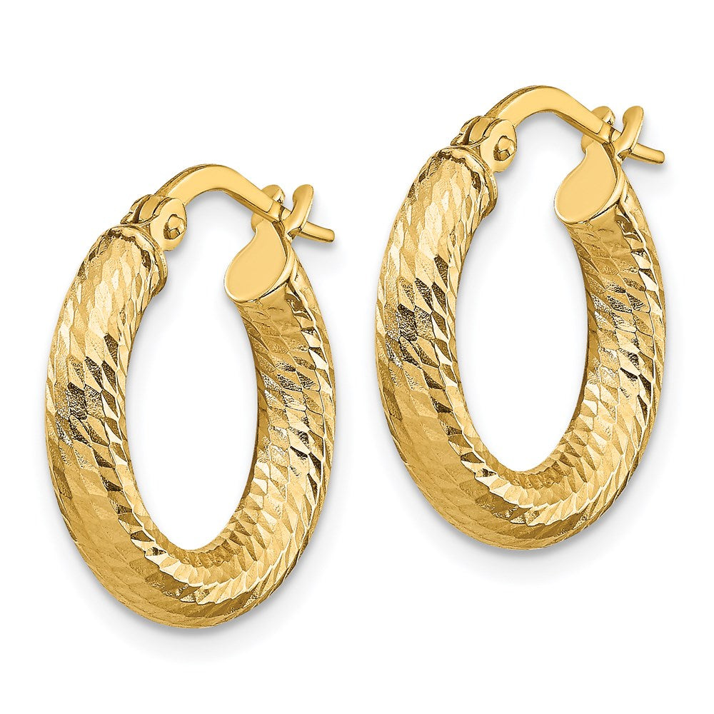 14K Gelbgold 3x10 Diamantiert Rund Creolen