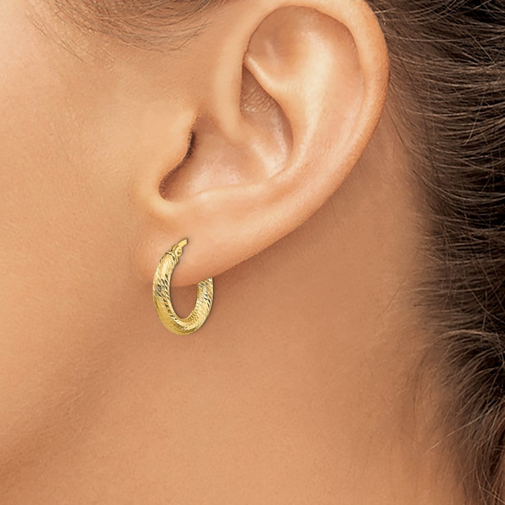 14K Gelbgold 3x10 Diamantiert Rund Creolen