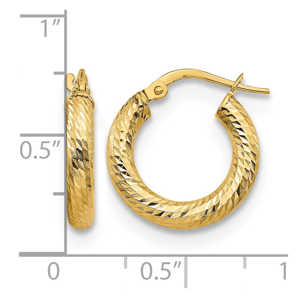 14K Gelbgold 3x10 Diamantiert Rund Creolen