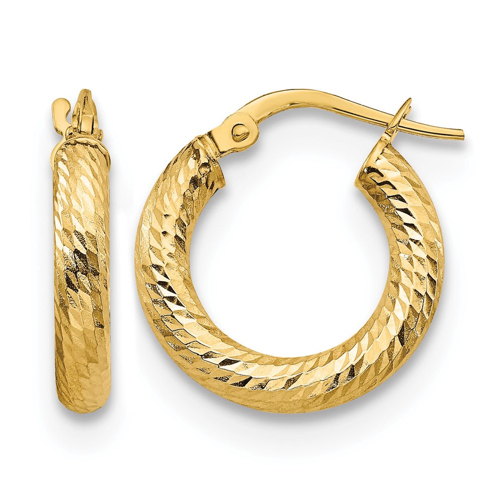 14K Gelbgold 3x10 Diamantiert Rund Creolen