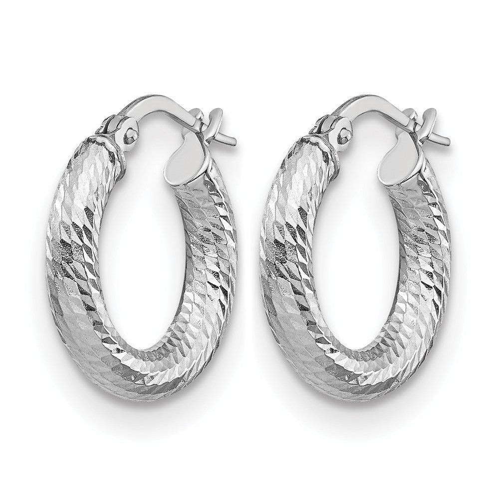 14K Gelb & Rhodium 3x10 mit Weiß Beschichtung Diamantiert Rund Creolen